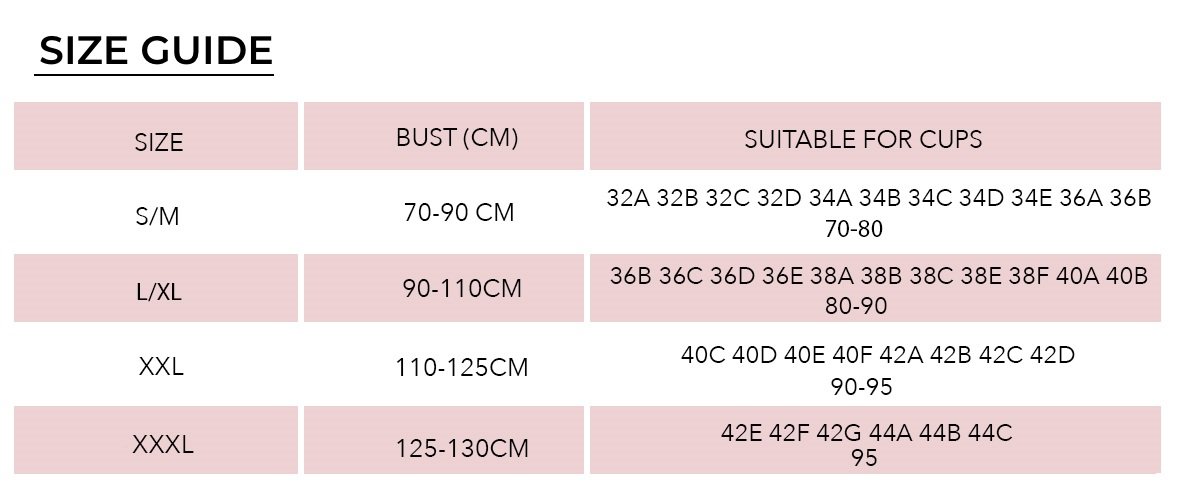 Seamless Magic Wireless Lift Bra Size Chart