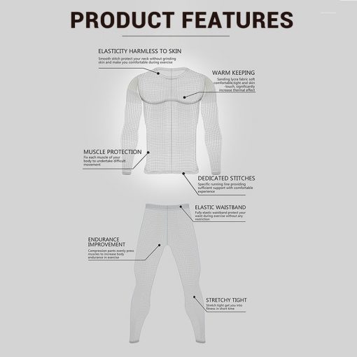 Men's Fleece Lined Thermal Underwear Set Motorcycle Skiing Base Layer Winter Warm Long Johns Shirts & Tops Bottom Suit - Image 3