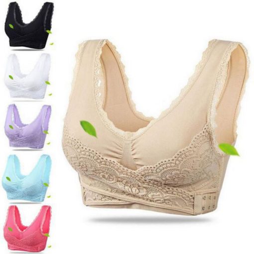 Front Cross Side Buckle Wireless Lace Bra - Image 6