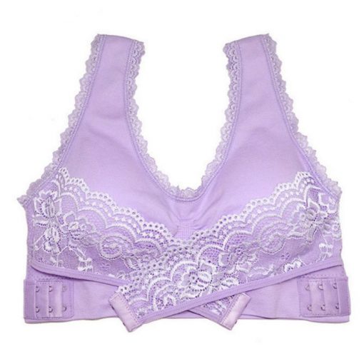 Front Cross Side Buckle Wireless Lace Bra - Image 12