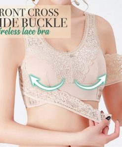 Wireless Front Cross Buckle Lace Lift Bra