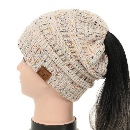 Soft Knit Ponytail Confetti Beanie - Image 5