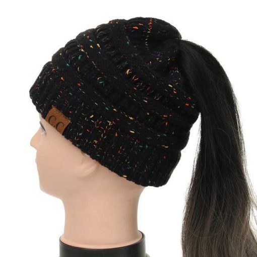 Soft Knit Ponytail Confetti Beanie - Image 3