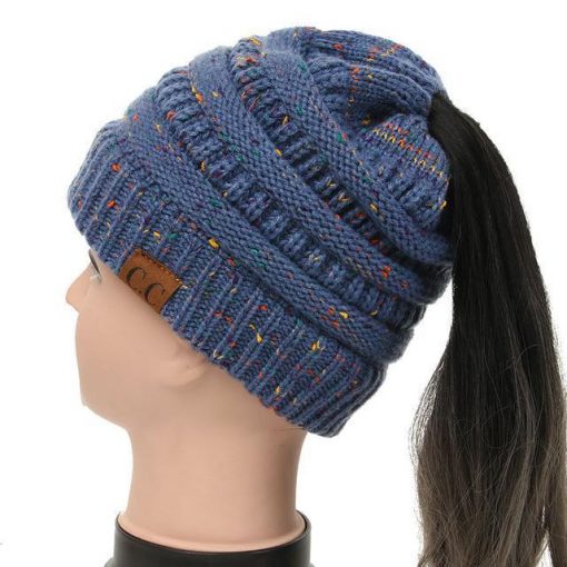 Soft Knit Ponytail Confetti Beanie - Image 9