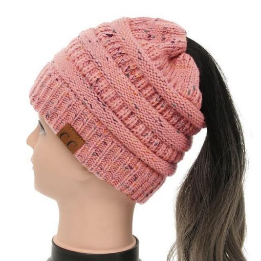 Soft Knit Ponytail Confetti Beanie - Image 24