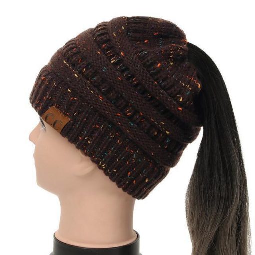 Soft Knit Ponytail Confetti Beanie - Image 26