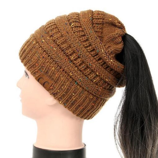 Soft Knit Ponytail Confetti Beanie - Image 25