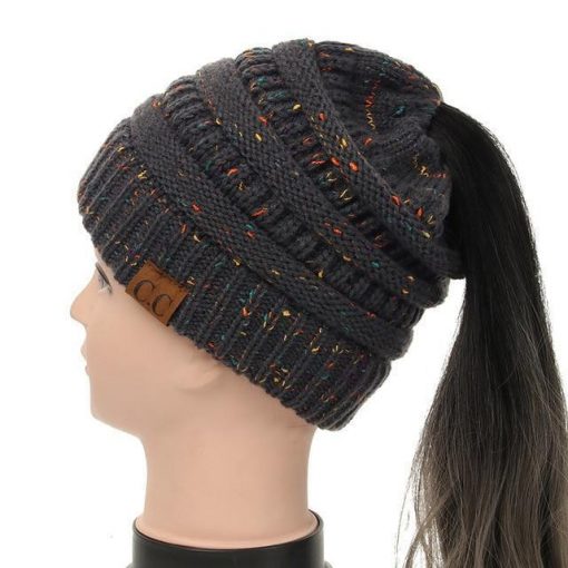 Soft Knit Ponytail Confetti Beanie - Image 8