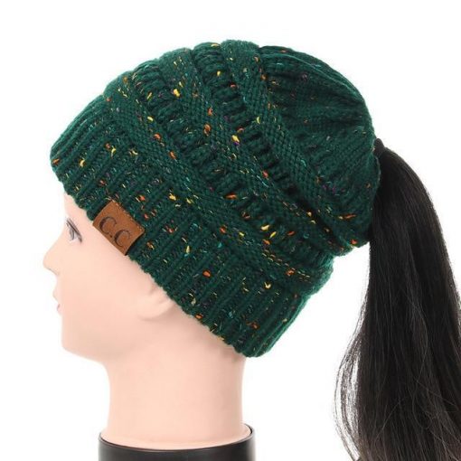 Soft Knit Ponytail Confetti Beanie - Image 23