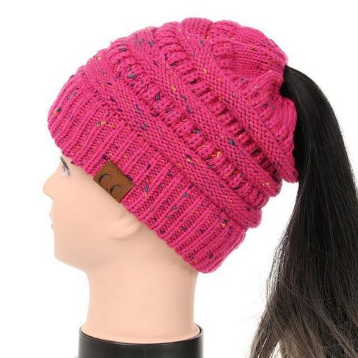 Soft Knit Ponytail Confetti Beanie - Image 12