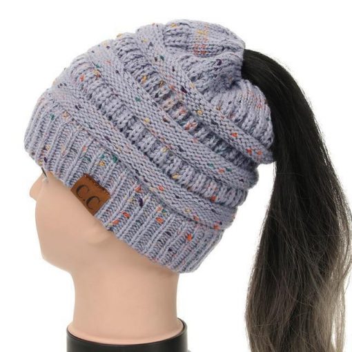 Soft Knit Ponytail Confetti Beanie - Image 7