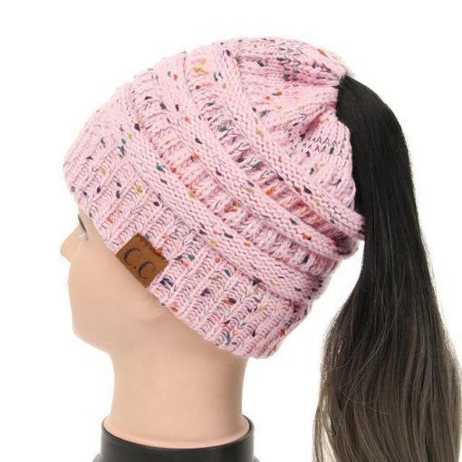 Soft Knit Ponytail Confetti Beanie - Image 10