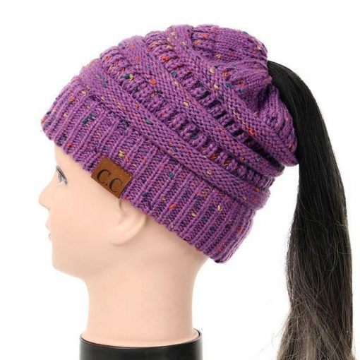 Soft Knit Ponytail Confetti Beanie - Image 13