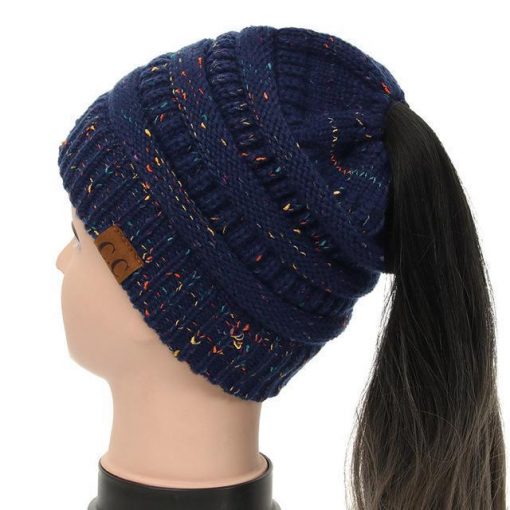 Soft Knit Ponytail Confetti Beanie - Image 20