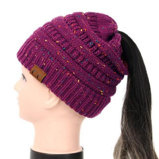 Soft Knit Ponytail Confetti Beanie - Image 15