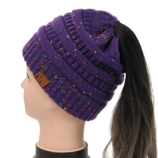 Soft Knit Ponytail Confetti Beanie - Image 6