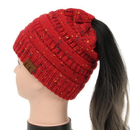 Soft Knit Ponytail Confetti Beanie - Image 16