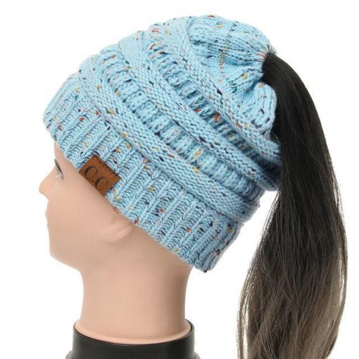 Soft Knit Ponytail Confetti Beanie - Image 2