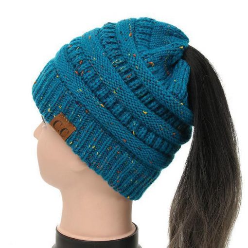 Soft Knit Ponytail Confetti Beanie - Image 11