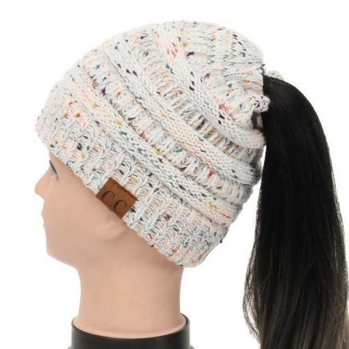 Soft Knit Ponytail Confetti Beanie - Image 4