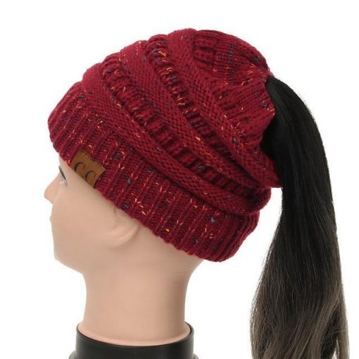 Soft Knit Ponytail Confetti Beanie - Image 14