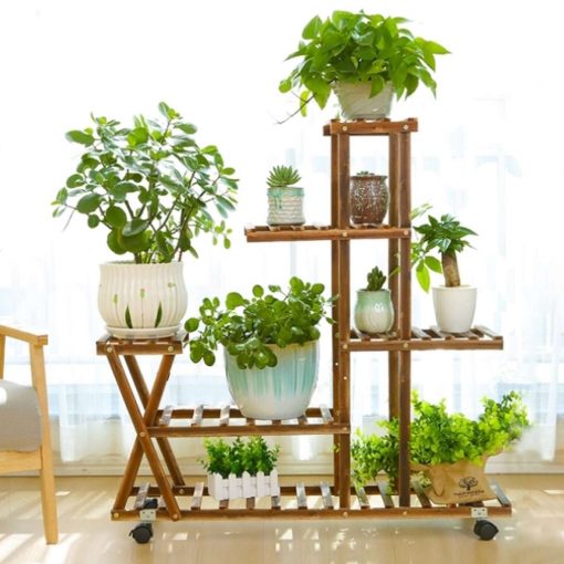 Wooden Flower Shelf Storage Rack Plant Holder 5 Tiers