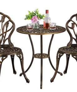 Patio Bistro Sets 3 Pieces – Outdoor Rust-Resistant Cast Aluminum Garden Table and Chairs