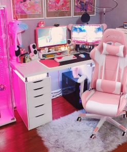 Ergonomic Massage Gaming Chair – Pink