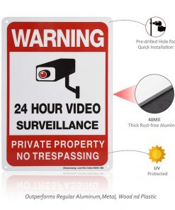 2-Pack Private Property No Trespassing Sign, video surveillance signs outdoor, UV Printed .040 Mil Rust Free Aluminum 10 x 7 in, Security camera sign for home, Business, Driveway Alert