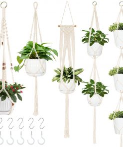 5-Pack Macrame Plant Hangers with 10 Hooks, Handmade Cotton Rope Hanging Planters Set
