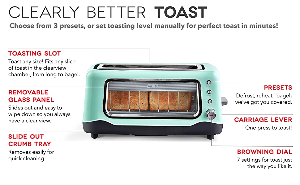 Dash Clear View Toaster - Extra Wide Slot Toaster with Stainless Steel Accents