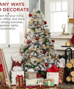Best Choice Products Premium Holiday Christmas Pine Tree w/ Snow Flocked Branches, Foldable Metal Base
