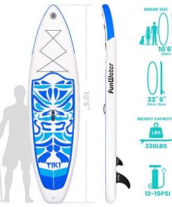 FunWater Inflatable 10’6×33″×6″ Ultra-Light (17.6lbs) SUP for All Skill Levels Everything Included with Stand Up Paddle Board – Blue