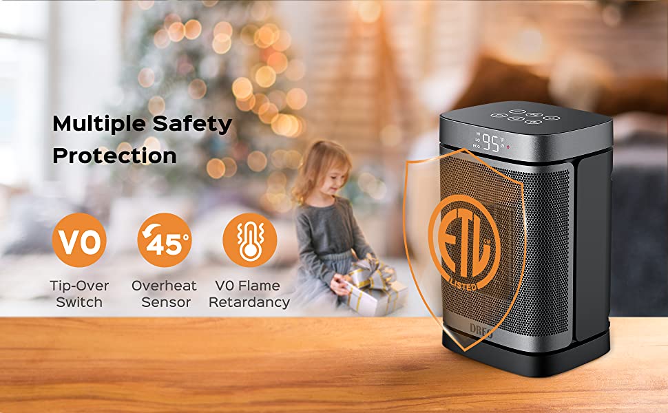 Space Heater – 70° Oscillating Portable Heater with Thermostat