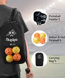 niupipo Pickleball Paddles Set, 2 Pickleball Rackets, 4 Pickleball Balls and 1 Pickleball Bag