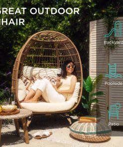 Best Choice Products Wicker Egg Chair, Oversized Indoor Outdoor Lounger for Patio, Backyard, Living Room w/ 4 Cushions, Steel Frame, 440lb Capacity