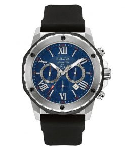 Bulova Men’s Marine Star Blue Dial Black Silicone Strap Chronograph Watch