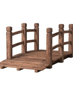 Costway 5ft Wooden Bridge Stained Finish Decorative Solid Wooden Garden Pond Arch Walkway
