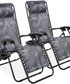 Best Choice Products Set of 2 Adjustable Steel Mesh Zero Gravity Lounge Chair Recliners w/Pillows and Cup Holder Trays