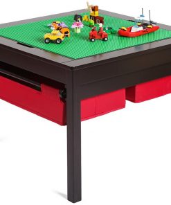 UTEX 2 In 1 Kids Construction Play Table with Storage Drawers and Built in Plate - Espresso