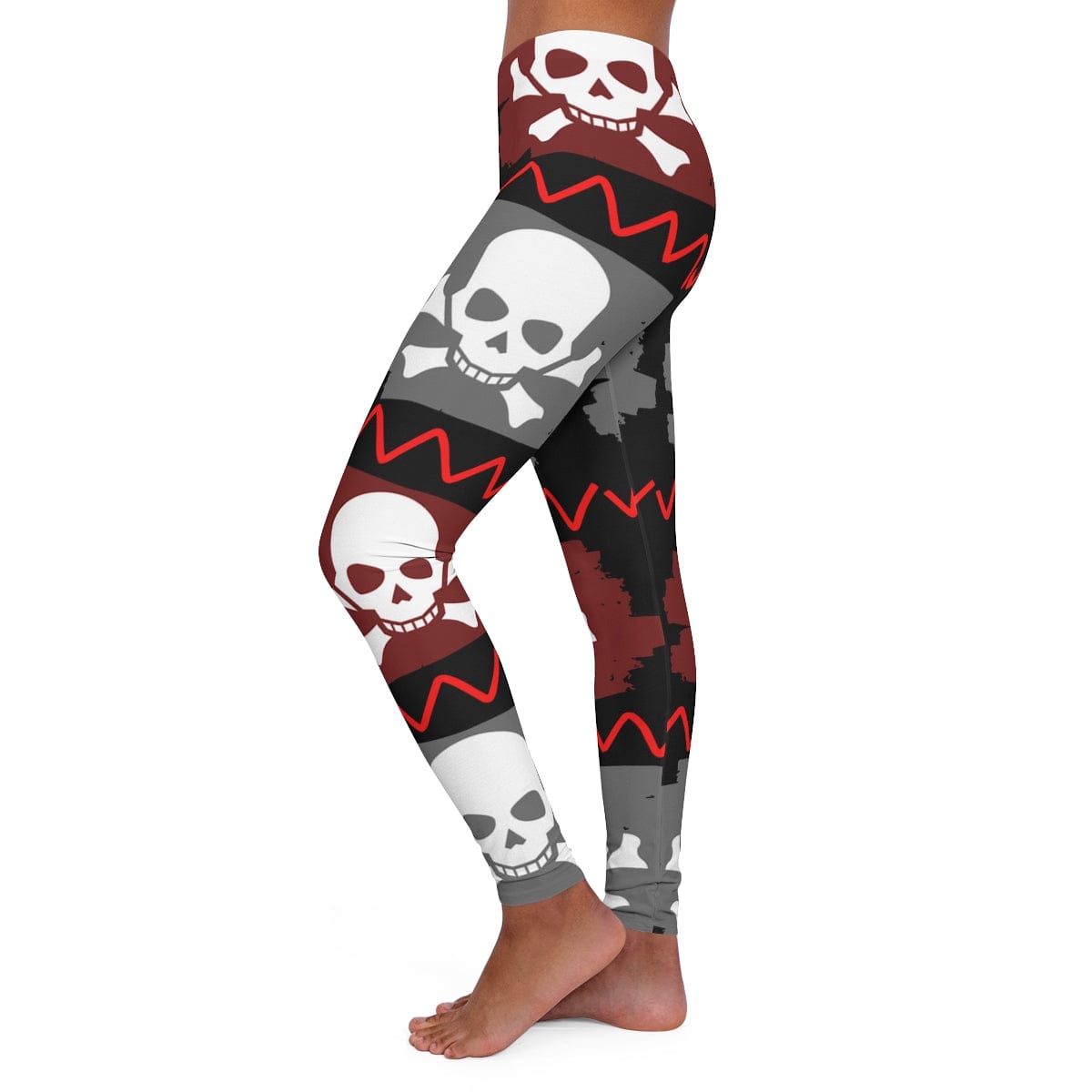 Women’s Red Black Skull Crossbones Spandex Leggings