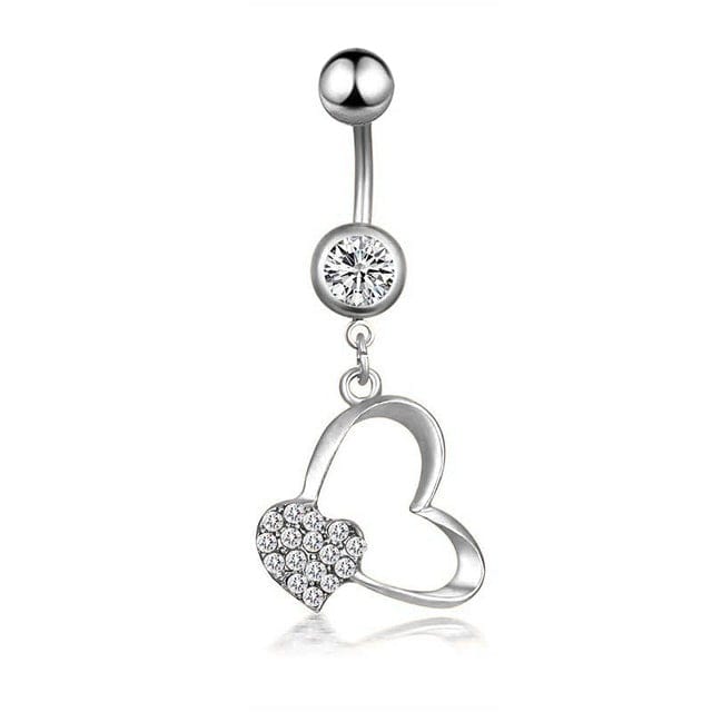 Rose Gold or Silver Heart Belly Button Ring Navel Piercing
