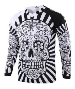 Long Sleeve Men’s Quick Dry White Skull BMX Bicycle Top