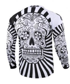 Long Sleeve Men’s Quick Dry White Skull BMX Bicycle Top