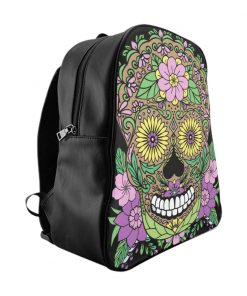 Skull Floral Print School Backpack