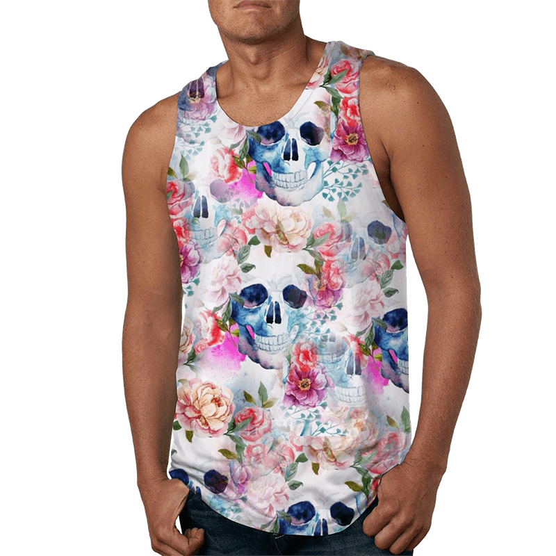 Skull Pastel Floral Tank Top for Men - Pama Goods