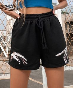 Black Drawstring High Waist Pockets Casual Shorts