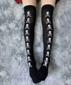 Black Gothic Women’s Skull Over Knee Socks
