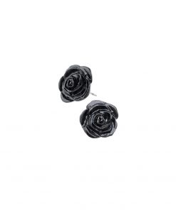 Black Rose Flower Heads Stud Earrings
