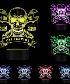 Skull Car Service 3D Visual Build Repair LED Illusion Multi-Color USB Lamp